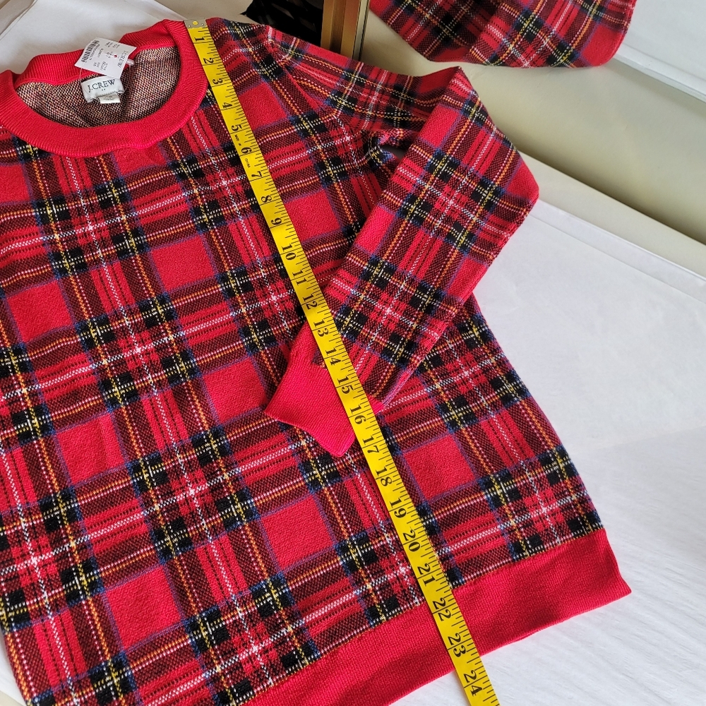 New! J Crew sz XS X-Small Red Tartan Plaid Christmas Sweater Cotton NWT - Picture 11 of 13